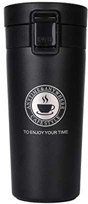 Thermos,Bottiglia in Acciaio Inox Isolata Design Impermeabile per Bevande Calde e Fredde Bevande tè Caffè Acqua 380ml Nero