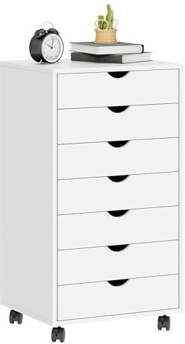 sogesfurniture Aktenschrank, Rollcontainer mit 7 Schubladen, Büroschrank, Schubladenschrank, Kommode Aufbewahrungsschrank, Mehrzweckschrank für Arbeitszimmer, Büro, Weiß