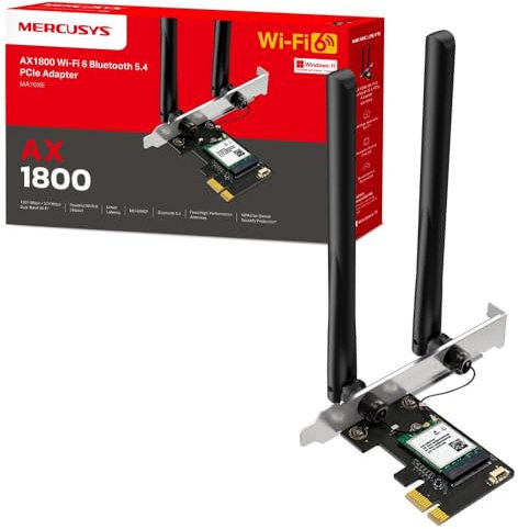 MERCUSYS MA70XE AX1800Mbps Dual-Band Wi-Fi 6 WiFi Card, Network PCIe WiFi Adapter, Bluetooth 5.4, Wide Coverage, Lower Latency, MU-MIMO, WPA3 Enhanced Security, Supports Windows 10, 11 (64 bit)
