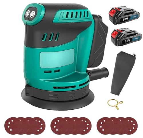 Cordless Orbital Sander for Makita 18V 2X 3.0AH Battery,125mm Electric Sander with 12Pcs Sanding Sheets,3-Speed Settings up to 15000RPM,Perfect for Wood and Steel
