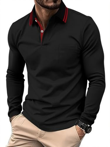 SwissWell Polo de Manga Larga para Hombre Camiseta Polo Transpirable para Golf, Ligera, para Deportes al Aire Libre y Estilo Casual