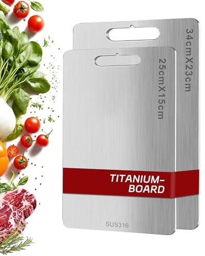 Titanium Chopping Board, S316 Stainless Steel Cutting Board, Dual-Sided Food Grade Chopping Boards for Kitchens, Meat, Bread, Vegetables & Fruit