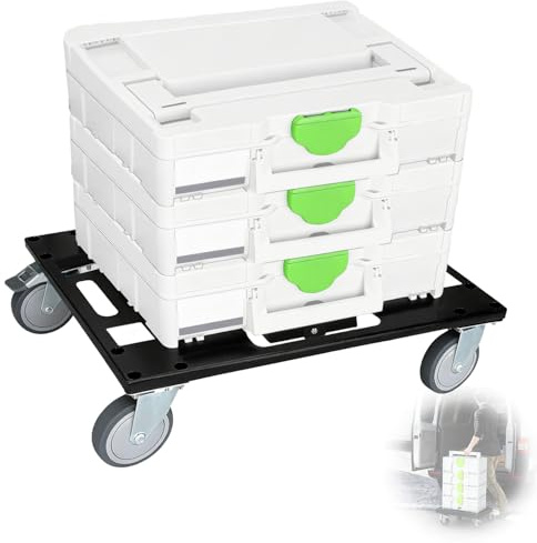 DITKOK Metal Tool Cart for Festool with 4 Rollers, Black Systainer Cart for Festool for Easy Transport of Systainer & T-Loc System, Roll Board with Feedthroughs for Straps (No Toolbox)