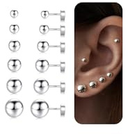TINGN 6 Paar Ohrstecker Silber für Damen Herren Klein Flatback Ohrringe Ohrstecker Piercing Ohr Runde Kugelschraube Flat Back Knorpel Ohrringe Set Silber