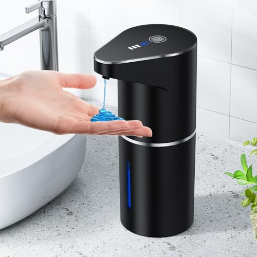 Fantictas Dispensador de jabón automático, sin contacto, de montaje en pared, recargable, dispensador de jabón eléctrico ajustable en 3 niveles de 350 ml con sensor de movimiento por infrarrojos para