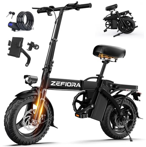 ZEFIORA Electric Bike, 250W Powerful Motor, 48V 15AH Removable Battery, 60 KM PAS Range, 14 Folding Ebike with Phone Holder & Lock, Electric Commuter Bicycle for Adults Teens
