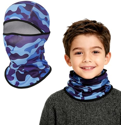 AYPOW Kids Winter Thermal Fleece Balaclava, Multifunctional Windproof Camouflage Face Cover Ski Mask Under Helmet, Warm Fleece Hat Cap Hood Neck Warmer Scarf for 4-8 Years Boys Girls Outdoor Sports