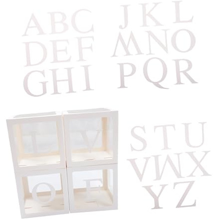 SUPVOX Cajas de Globos Transparentes para Fiesta Letras Love y 26 Caracteres, Juego de 4 Cajas de Papel Decorativas para Boda, Propuesta y Fotografía, Decoración para Eventos