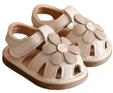Générique Sandales Bébé Chaussures Premiers Pas Fille Semelle Souple Antidérapante Scratch Cuir Ajustable Confortable Bout Fermé Maison Été Cadeau Naissance Baptême