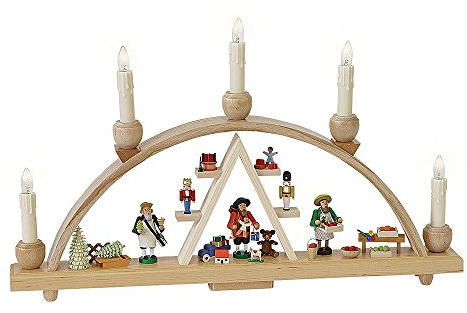 Ljusbåge Julmarknad, längd 48 cm, natur, helt elektriskt belyst, original Erzgebirge av Richard Glässer Seiffen