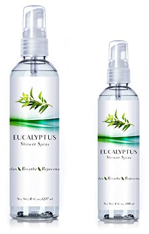 Eucalyptus Oil Shower Spray, Highest Mixture Essential Oil Spray for Showers, Steam Rooms and Sauna | Two Pack for Home and Travel (Eucalyptus, 4oz/8oz)