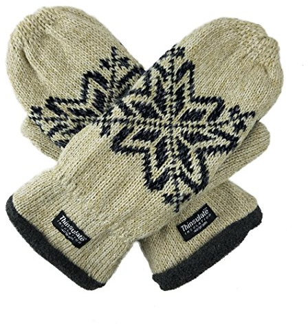BRUCERIVER Hommes Moufles Gants en tricot de flocon de neige avec doublure en polaire chaude, Beige, L/XL | Doublure polaire isolante