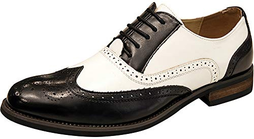 wealsex Herren Schnürhalbschuhe Freizeitschuhe für Herren Zweifarbig Mode Derby Brogues (Schwarz,44)
