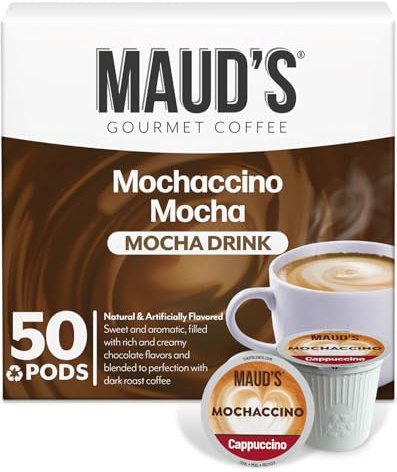 Maud's Chocolate Mocha Cappuccino Coffee Pods, 50ct - Mochaccino Mocha Flavor - Made with Gourmet Arabica Coffee, Pods Compatible with Keurig K Cups Maker