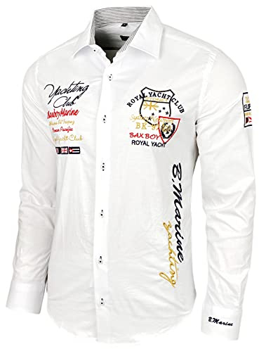 Baxboy Chemise élastique, coupe slim, pour loisirs, affaires, mariage, couleur pure, col Kent,à manches longues, contraste, pour homme, B-508