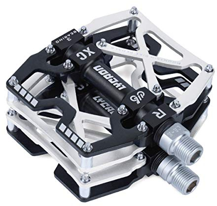 LYCAON Fahrradpedale MTB Pedal, CNC Aluminiumlegierung rutschfeste Cr-Mo Spindel Fahrrad Pedal, 3 Lager Pedale für 9/16 MTB BMX Fahrrad Mountain Road Bike (Silber)