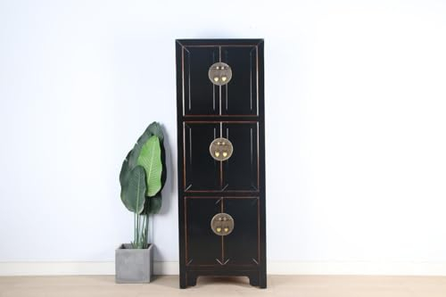 Yajutang Chinesischer Hochzeitsschrank 6 Türen Massivholz schwarz