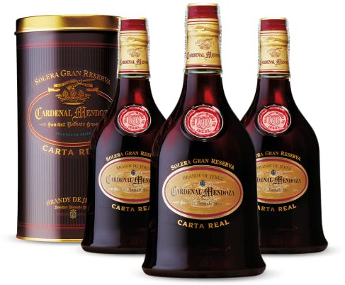 Cardenal Mendoza Carta Real Solera Gran Reserva, Brandy de Jerez (3 x 0.7l) 40% vol, 25 Jahre im Solera-System gereift - vollmundig und weich mit Noten von Vanille, Karamell, Beeren und Eiche