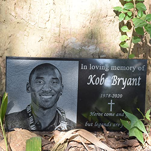 AXEN Pierre commémorative humaine, pierre tombale humaine en granit noir avec image, personnalisée (27,9 x 15,2 cm)