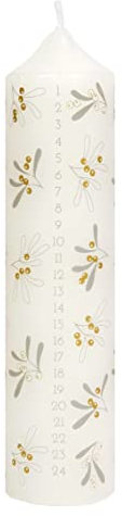 Talking Tables Mistletoe Christmas Pillar Advent Candle for Wreath 20.5cm Premium Unscented Wax,Dates to Countdown Xmas Day Statement Table Decoration,Silver & Gold Home Décor,BC-Mist-ADV-PIL,White