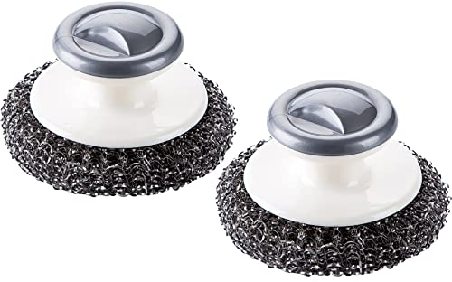 Skrubbare i rostfritt stål med handtag, kraftiga rengöringsartiklar för kastruller, stekpannor, grillar, ugnar och andra tuffa jobb (2P)