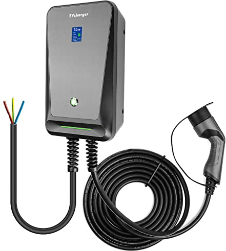 7kW EV-Ladestation Wallbox, Typ-2 EV-Ladegerät mit LCD-Display, APP-Steuerung, Einstellbarer Strom 6A-32A, IP66 wasserdicht, IEC62196-2 Standard, TÜV-Zertifiziert, für Haus und Außenbereich [6M]