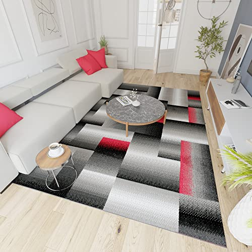Mazovia Alfombra Modern de Salón Grande de Pelo Corto - Alfombras Salón - Alfombras de Habitación de Matrimonio, Dormitorio y Comedor - Gris Rojo 120 x 170 cm