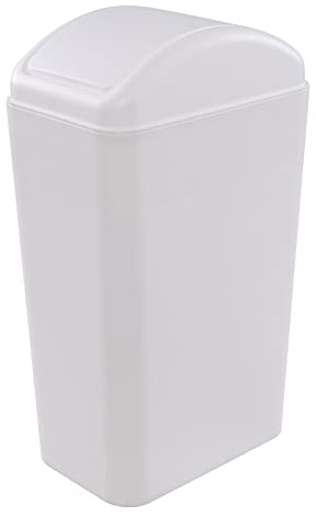 Vababa 1 Pack 3 Gallon Plastic Swing Top Trash Can, Slim Garbage Bin with Swing-Lid, White
