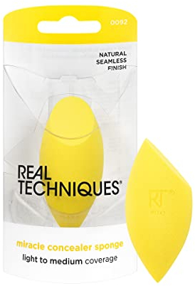 Real Techniques Miracle Concealer Sponge, Schwamm zum Mischen von Make-up für flüssige und cremefarbene Concealer, längliche Form für präzises Auftragen unter den Augen und an engen Stellen,1 Stück