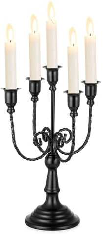 Sziqiqi Bougeoirs Chandeliers à 5 Branches, 29,5cm Chandeliers Bougeoirs en Métal pour Halloween Cheminée, Noir