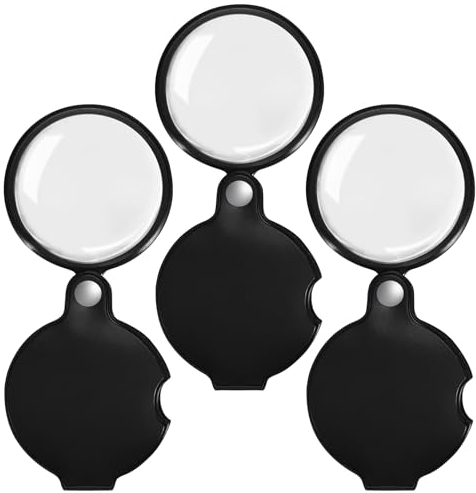 Mini Lupe, 3 Stück Taschenlupe Klappbar, Lesen Loupe 20 Fach Vergrößerungsglas, Kleine Kinder Leselupe mit Drehbar Schutztasche für Bücher, Schmuck, Landkarten, Münzen, Basteln, 60mm