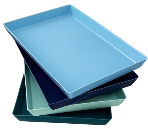US Acrylic Coastal Plastic Serving Trays (Set of 4) 15” x 10” | Large Unbreakable Reusable Rectangular Party Platters | Serve Appetizers, Fruit, Veggies, & Desserts | BPA-Free & Made in USA