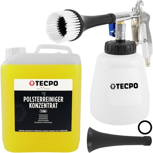 TECPO Pistolet de nettoyage à air comprimé avec effet tornade + nettoyant pour tissus d'ameublement 5 litres
