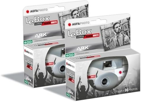 AGFA Photo Pack 2 x 601026 – Einwegkamera LeBox Black&White, 27 Fotos, optisches Objektiv 31 mm – Grau