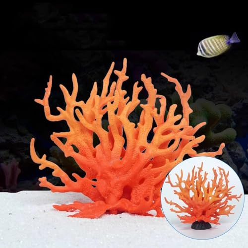 GeRRiT Konstgjord akvarium korallprydnad plast akvarium växter dekoration för akvarium landskap, akvariedekoration grotta, hartskorall (orange korallträd [avtagbar bas])