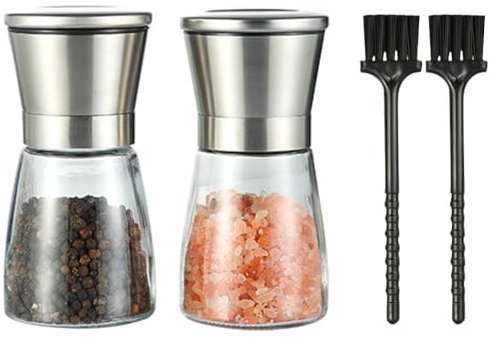 SDKZBFC Salz und Pfeffermühle 2er-Set,160ML Salzmühle nachfüllbar, Schwarzes Pfeffermahlwerk mit einstellbarer Grobheit für Gewürze Kunststoffmühle Pfeffermühle