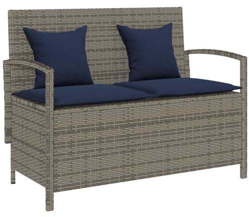 vidaXL Gartenbank mit Stauraum und Kissen Grau Poly Rattan, Gartenbank, Parkbank, Outdoor-Bank, Sitzbank, Terrassenbank, Außenbank, Gartenmöbel