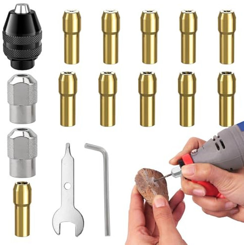 16Pcs Chuck Keys for Drill,Multi Chuck Set for Dremel Collet Nut Kit,0.5-3.2mm Shank Replacement 4486 Rotary Tool Keyless Quick Change Accessory for Dremel 3000 4000 7700 8200