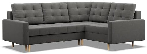 Mebligo - Ecksofa mit Schlaffunktion und Bettkasten Elma, Eckcouch mit Ottomane Rechts, Sofa L Form (BxTxH) 223 x 172 x 88 cm, Couch Wohnzimmer, Ecke Sofa, Dunkelgrau (Lux 6)
