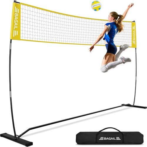 BAGAIL Volleyballnetz, 12ft/20ft tragbares Volleyballnetz für den Garten - Verstellbare Höhe, Heavy-Duty-Rahmen, freistehendes Design - tragbares Outdoor/Indoor-Volleyball-Set mit Tragetasche