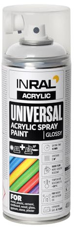 INRAL Pintura en aerosol – blanco puro mate RAL9010 universal 400 ml Spray spray para metal, plástico, madera y piedra – Pintura resistente a la lluvia y a los rayos UV para interiores y exteriores