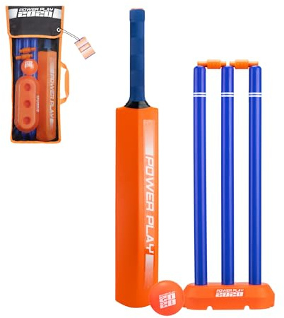 Powerplay Plastic Cricket Set Size 1 for Kids, Lightweight Ball, Stumps & Bat – Fun Outdoor Cricket Set