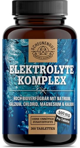 Elektrolyte 1000mg je Dosis -WICHTIG: Elektrolyte ohne Zucker - Kalium, Magnesium, Calcium, Chlorid und Natrium -Hochdosis Komplex- 360Stk Electrolytes I Vegan DE SCHEUNENGUT®