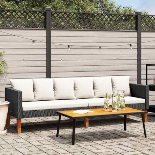 Mimdixy Mobili da balcone, sala da giardino, set di mobili da giardino, divano lounge da balcone, divano da giardino a 3 posti, con cuscini, in polyrattan, nero, per interni ed esterni, cortile, stile