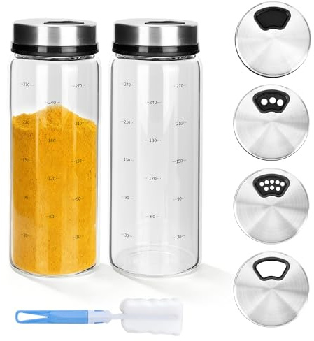 Axincardarm 300 ml Glass Seasoning Salt Shaker Adjustable Pour Holes 2 Pcs