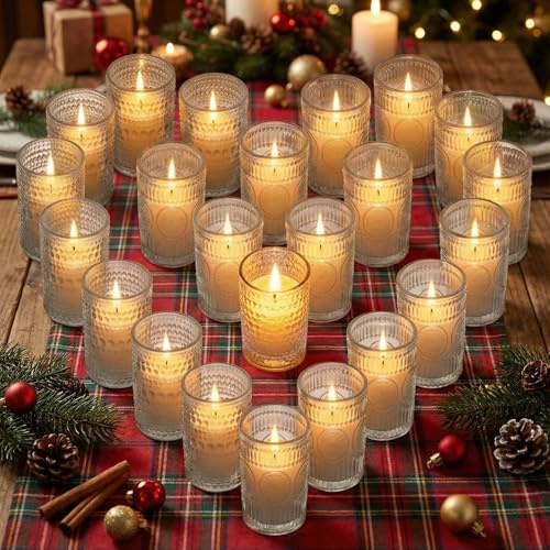 Glass Tealight Candle Holders Table Party Centrepiece, Dinner Candles Jars,Tealight Votive Candles Holders With Premium Clear Glass,Table Decor for Home Décor Church Weddings -2 Styles(2 * 12)