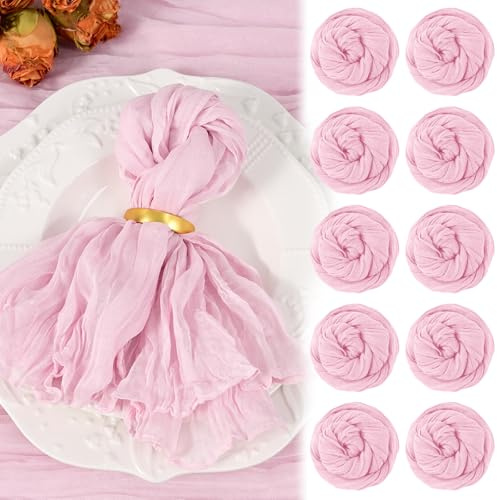 Paquete de 10 servilletas de Tela de Queso Rosa de 20x20 in servilletas de Tela Lavables Bohemias Arrugadas para Mesa de Cena, para Bodas