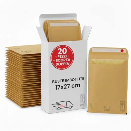 Buste per Spedizioni Imbottite 17x27 cm - 20 Pacchetti Postali Vinted con Pluriball Antiurto - Sacchetti Carta Avana Autosigillanti per Spedire Oggetti, Gioielli, Cosmetici ed Elettronica