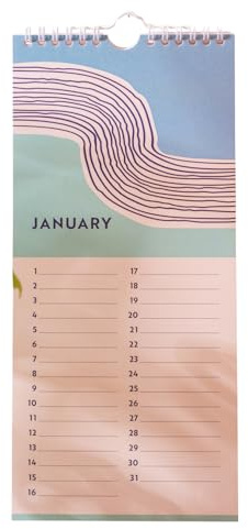Good Tuesday Tidal Waves Perpetual Birthday Calendar | 29.7 x 13.8 cm | Perpetual Birthday Calendar | Never Forget Birthdays & Special Dates | Bleed-Proof Paper | Sustainably Made in the UK