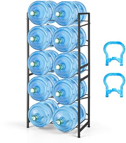 VEVOR Estante para Garrafas de Agua, Soporte para Botellas Grandes de Agua, Estantería Metálica de 5 Niveles para 10 Jarras de 11 L y 19 L, Organizador de Almacenamiento para Oficina Comedor Salón